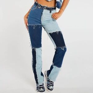 Jaded London Boyfriend Patchwork Jeans - Blue Mix
